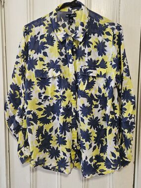 GAP Yellow Navy Floral Botanical Button Down Shirt Large